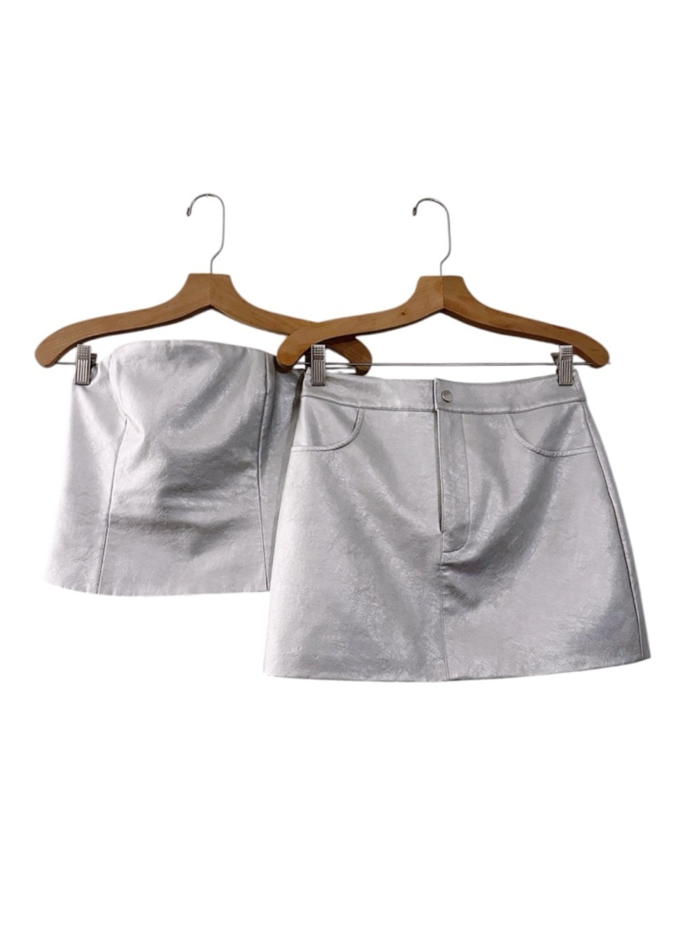 WAYF x Jourdan Sloane Metallic Set Mini Skirt Tube Top Revolve Silver